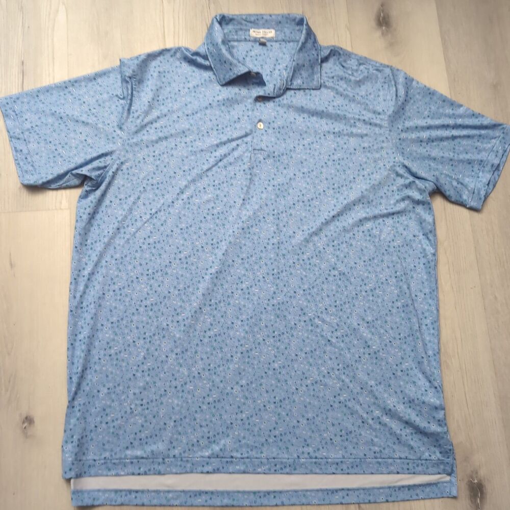 Peter Millar Polo Mens Size XL Blue Summer Comfort All Over Print Graphic